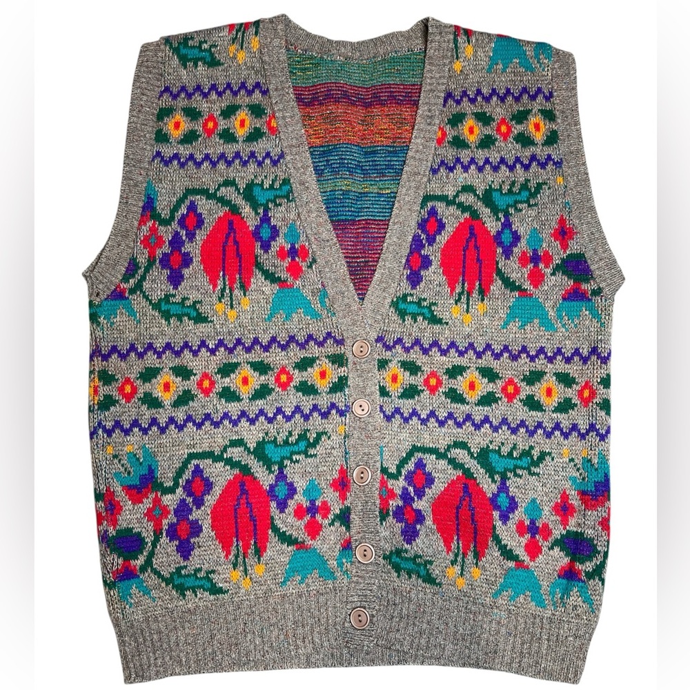 Colorful floral Patterned vintage grandma core teachers Women's Sweater Vest S/M